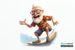 Funny Grandpa Surfing PNG Clipart Product Image 1