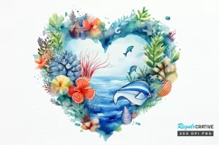 Ocean Heart Watercolor Sublimation PNG Clipart Product Image 1