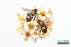 Bee and Flowers Watercolor PNG Clipart Product Image 1
