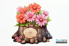 Flowers On Tree Stump Watercolor PNG Clipart Product Image 1