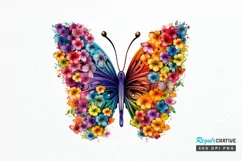 Rainbow Butterfly and Flowers PNG Clipart Product Image 1