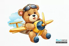 Cute Little Bear Flying On Plane PNG Clipart Product Image 1