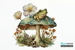 Watercolor Vintage Cute Floral Frog on a Mushroom PNG Clipa Product Image 1