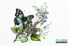 Watercolor Butterfly and Spring Flowers png clipart Product Image 1