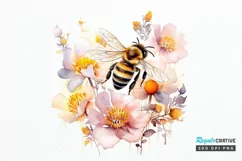 Bee and Flowers Watercolor PNG Clipart Product Image 1