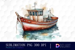 Retro Fishing Boat Watercolor Clipart Design Product Image 1