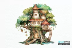 Fairy Tree House Watercolor PNG Clipart Product Image 1