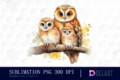 Watercolor Family Of Three Owls Clipart Fun Product Image 1