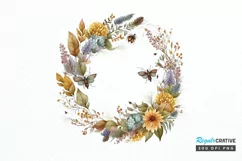 Watercolor Floral Wreath Autumn PNG Clipart Product Image 1