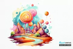 Watercolor Candy Planet Landscape PNG Clipart Product Image 1