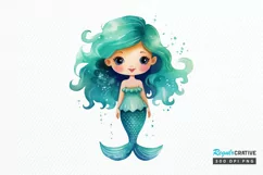 Cute Mermaid Watercolor PNG Clipart Product Image 1