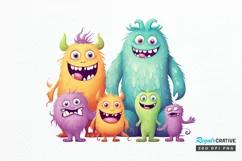 Cute Monster Family Watercolor PNG Clipart Product Image 1
