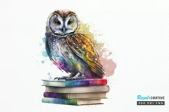 Watercolor Owl On Books PNG Clipart Product Image 1