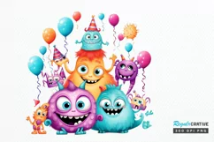 Cute Monsters On Birthday Sublimation PNG Clipart Product Image 1
