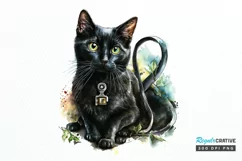 Watercolor Black Cat Nurse png clipart Product Image 1