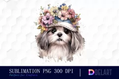 Watercolor Shih Tzu Flower Hat PNG Clipart Product Image 1