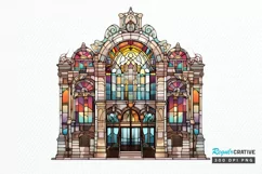 Stained Glass Old Building Sublimation PNG Clipart Product Image 1