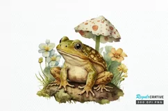 Watercolor Vintage Cute Floral Frog on a Mushroom PNG Clipa Product Image 1