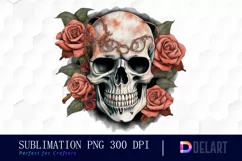 Rose-Funny Skull Watercolor Clipart PNG Product Image 1