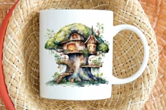 Fairy Tree House Watercolor PNG Clipart Product Image 2