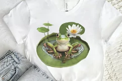Watercolor Cute Frog on a Lilly pad PNG Clipart Product Image 2