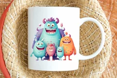Cute Monster Family Watercolor PNG Clipart Product Image 2