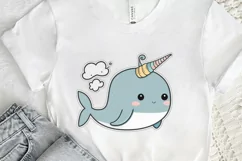 Cute Kawaii Narwhal Sticker PNG Clipart Product Image 2