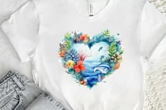 Ocean Heart Watercolor Sublimation PNG Clipart Product Image 2