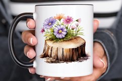 Flower Wooden Stump Watercolor Sublimation PNG Clipart Product Image 2