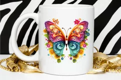 Rainbow Butterfly and Flowers PNG Clipart Product Image 2