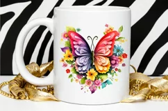 Rainbow Butterfly and Flowers PNG Clipart Product Image 2