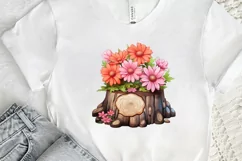 Flowers On Tree Stump Watercolor PNG Clipart Product Image 2