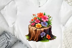 Flowers On Tree Stump Watercolor PNG Clipart Product Image 2