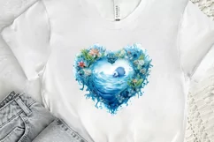 Ocean Heart Watercolor Sublimation PNG Clipart Product Image 2