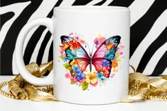 Rainbow Butterfly and Flowers PNG Clipart Product Image 2