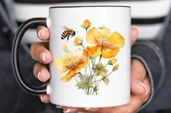 Bee and Flowers Watercolor PNG Clipart Product Image 2