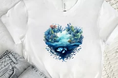 Ocean Heart Watercolor Sublimation PNG Clipart Product Image 2