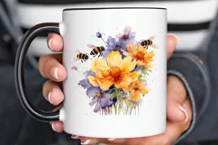 Bee and Flowers Watercolor PNG Clipart Product Image 2