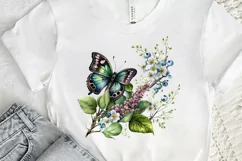 Watercolor Butterfly and Spring Flowers png clipart Product Image 2