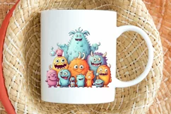 Cute Monster Family Watercolor PNG Clipart Product Image 2