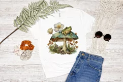 Watercolor Vintage Cute Floral Frog on a Mushroom PNG Clipa Product Image 2