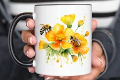 Bee and Flowers Watercolor PNG Clipart Product Image 2