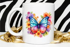Rainbow Butterfly and Flowers PNG Clipart Product Image 2