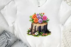 Flowers On Tree Stump Watercolor PNG Clipart Product Image 2
