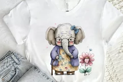 Watercolor Cute Elephant Grandma png clipart Product Image 2