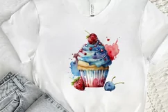 Watercolor 4th of July Cute Cupcake PNG Clipart Product Image 2