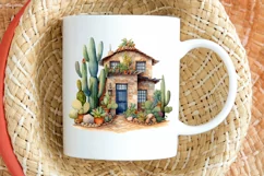 Cactus House Watercolor Sublimation PNG Clipart Product Image 2
