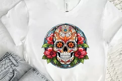 Flower Skull Stained Glass Sublimation PNG Clipart Product Image 2