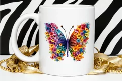 Rainbow Butterfly and Flowers PNG Clipart Product Image 2