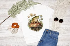Watercolor Vintage Cute Floral Frog on a Mushroom PNG Clipa Product Image 2